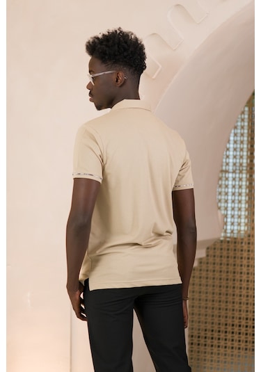 Paul Martin Regular Fit Yaka Garnili Pamuklu Polo Yaka T-shirt krem