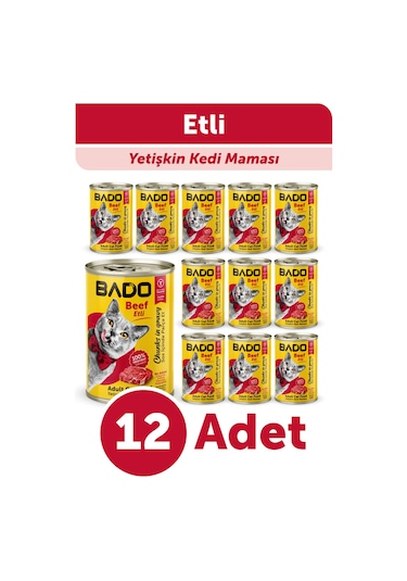 Bado Yetişkin Yaş Kedi Maması Etli Biftekli 400gr 12'li