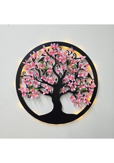 Led Işıklı Ve Pembe Sakura Hayat Ağacı Tablo 40cm