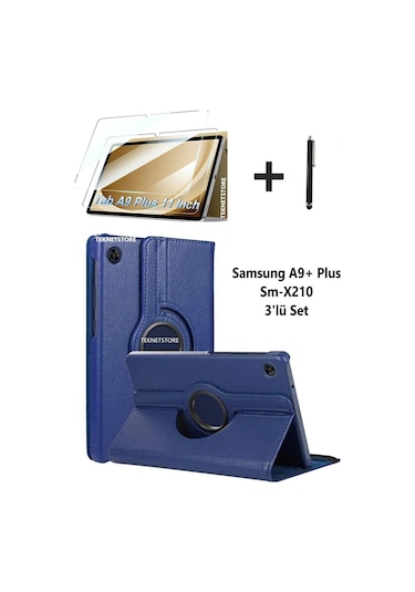 Samsung Galaxy Tab A9+ Plus 11 Inç Tablet Uyumlu 360 Döner Pu Deri Kılıf Seti Sm-x210 Kılıf