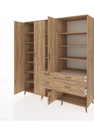 Kronos Dolap 14 Raflı 4 Çekmeceli 4 Kapaklı 220x59x243 Çam-çam/çam Atlas Çam/atlas Çam