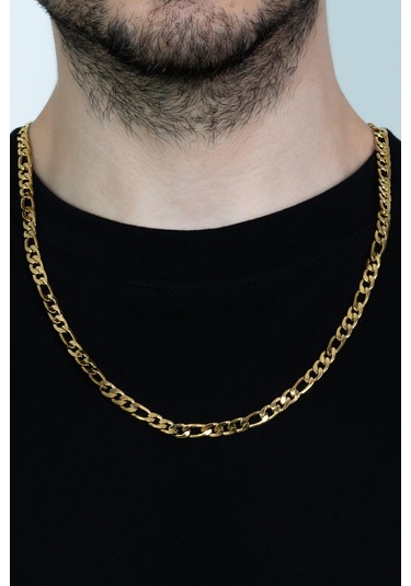 Altın Kaplama Figaro Çelik Zincir Unisex Kolye 55Cm 6Mm Ack06Sr Altın