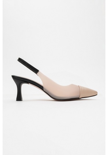 Moore Ten Siyah Şeffaf Arkası Açık Sivri Burun Kadın Topuklu Ayakkabı Siyah - Ten