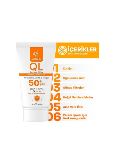 Quality Life Yüz Güneş Kremi Su Bazlı Leke Karşıtı Faktör Güneş Kremi SPF50+ 50 ML