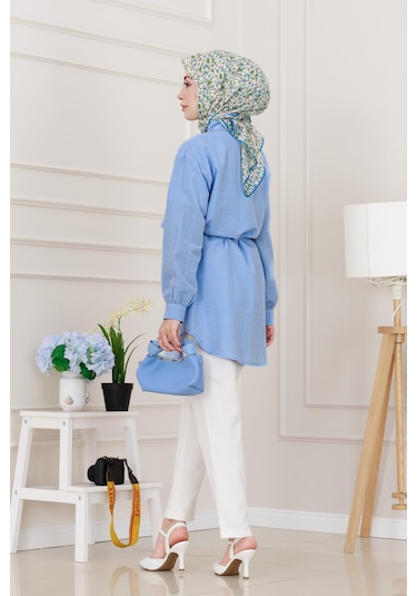 Sevitli Beli Bağcıklı Allerli Taşlı Tunik-bebe Mavi-5220 Bebek Mavisi