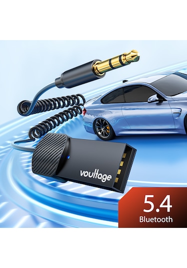 Voultage Bluetooth 5.4 Kablosuz 3.5 mm AUX Ses Alıcısı Adaptörü – USB Güçlü, Metal Gövde, Dahili Mikrofon, Eller Serbest