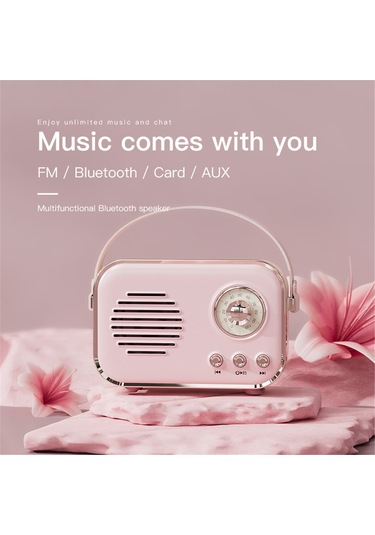 Geeroyoo Pembe Retro Bluetooth Hoparlör - Fm Radyo, Tf Kart, Aux Girişi, 1500mah Pil, Kaliteli Ses İle Ev Ve Dışarı Kullanım