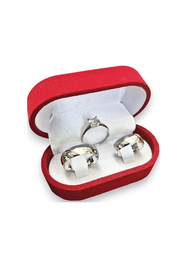 6 Mm Bombeli Gümüş Çift Alyans Söz Yüzüğü Tektaş Hediye Al30