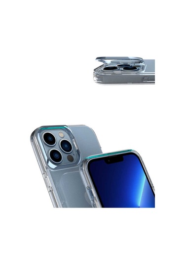 Ekılıf - İphone 13 Pro Max Uyumlu Kılıf Stand Olan Şeffaf Pürüzsüz Sert Skuba Kapak - Gold