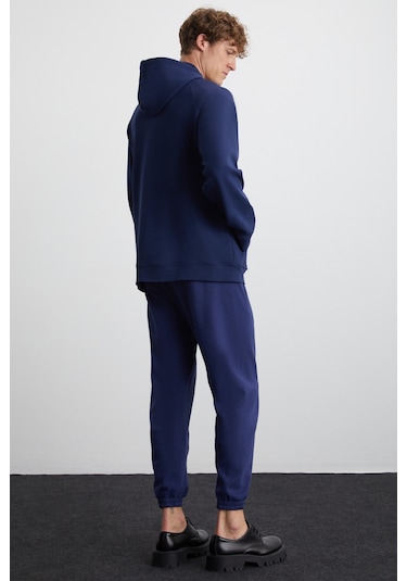 Malagos Erkek Içi Polarlı Yumuşacık 3 Iplik Içi Şardonlu Regular Kapüşonlu Lacivert Sweatshirt