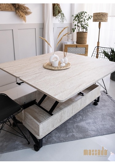 Nova Akıllı Sehpa - Traverten Ahşap