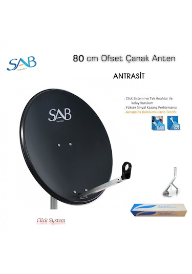 Sab 80 Cm Offset Çanak Anten - Antrasit Siyah