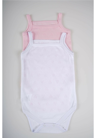 İp Askılı Jakarlı Klimalı 2li Çıtçıtlı Badi Zıbın Pembe-Beyaz