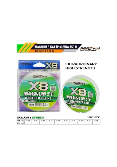 Portfish Magnum 8 Kat İp Misina 150 Mt Yeşil-9878 0.08 MM