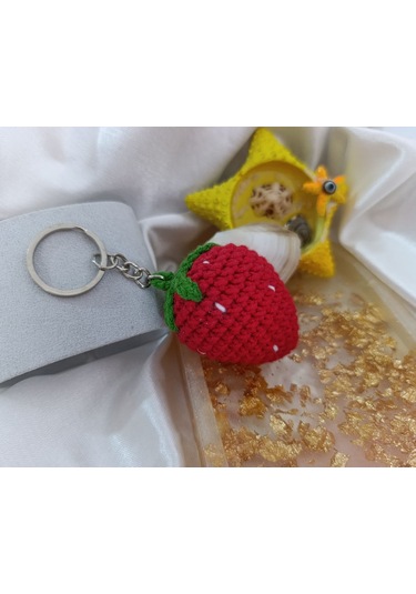 Sevimli Çilekli Anahtarlık Amigurumi Örgü Anahtarlık Ve Çanta Aksesuarı Çok Renkli