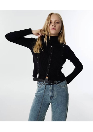 Twist Agraf Kapama Siyah Kadın Kazak Tw6250050159 Siyah