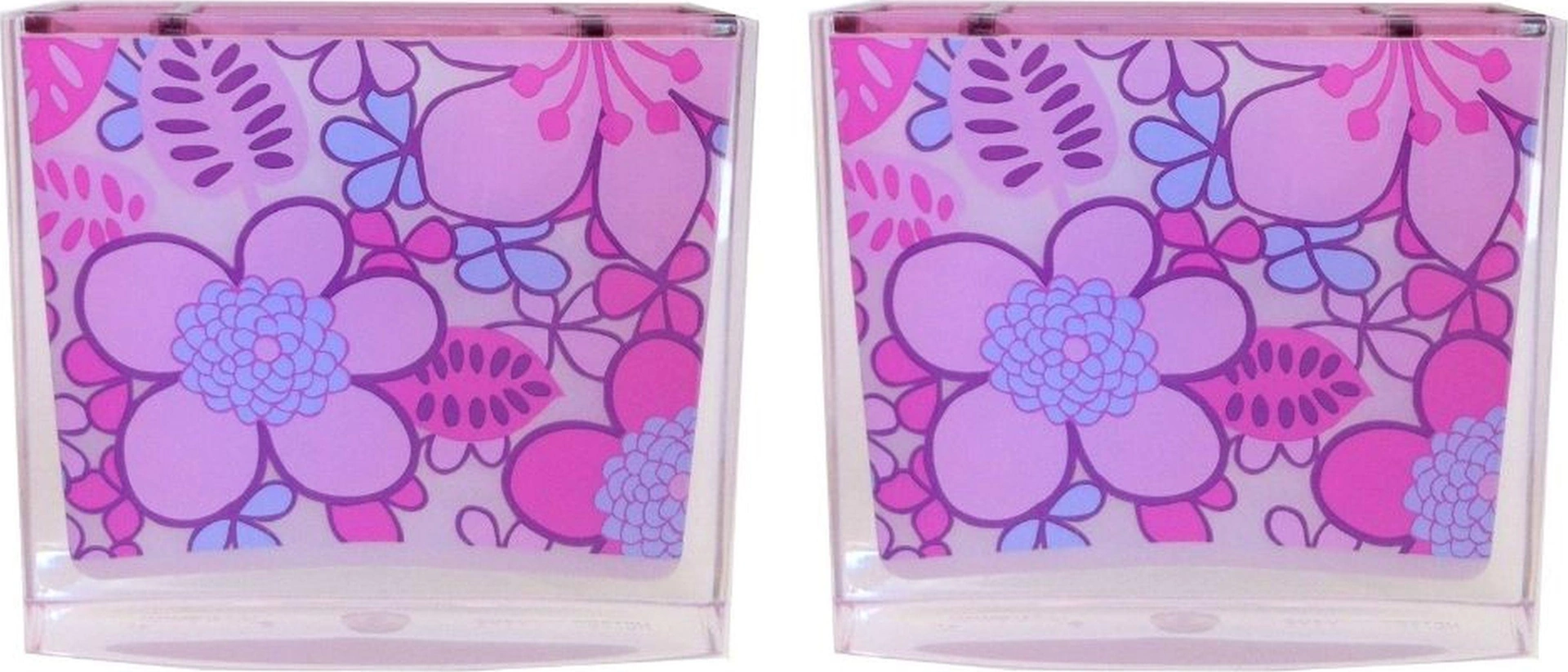 2 Adet Diş Fırçalık Pembe Çiçekli Akrilik 10x10x3cm Banyo Seti Çok Renkli