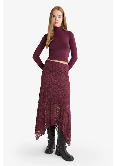 Defacto A Form Normal Bel Dantel Midi Etek G5225ax25wnbr232 Bordo-br232