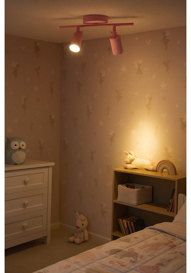 Spoti 2'li Pembe Renk Gün Işığı Modern Tasarım Cafe - Mutfak - Banyo Spot Ledli Sıralı Avize Pembe