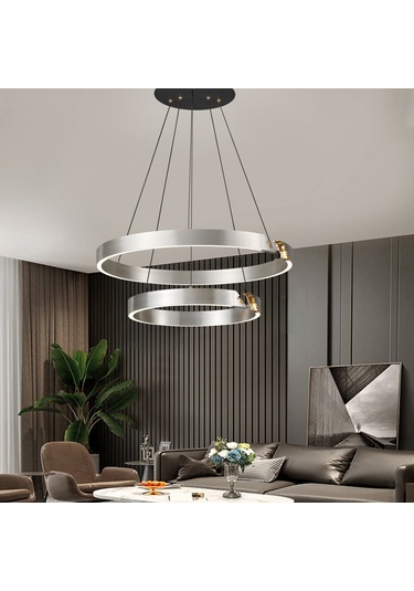 Late Gri İki Katlı Yuvarlak 69 Watt Modern Sarkıt Salon Led Avize Gri