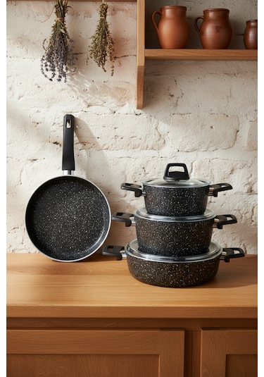 Bernardo Vormi 7 Parça Tencere Seti Siyah Siyah