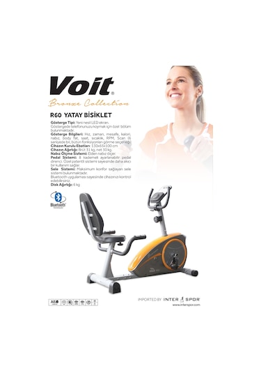 Voit R60 Bronze Collection Yatay Kondisyon Bisikleti Bluetooth Destekli, 8 Kademe Dirençli, Led Ekranlı, Nabız Ölçerli