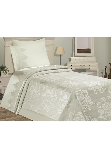 Çeyiz Diyarı Violet Tek Kişilik Pike Takımı Krem Krem