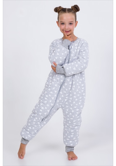 Kız Erkek Çocuk Kalın Elyaf Dolgulu Premium Kalite 2.5 Tog Desenli Uyku Tulumu Koyu Gri