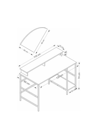 Minarmobilya Minar Greta Çalışma Masası Modül2 - Dore/Siyah Ceviz