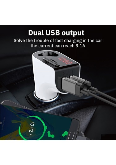V14 Araç Bluetooth Kulaklık Fm Fd Kablosuz Başlatıcılar Çift Usb Araç Şarj Beyaz