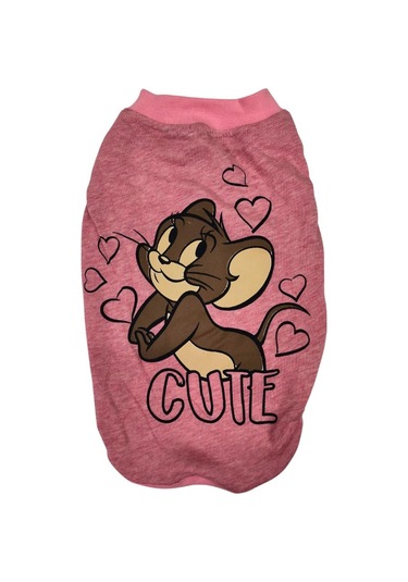 Pembe Jerry Tişört - Kedi Köpek Kıyafeti-organik Pamuklu Penye Tişört