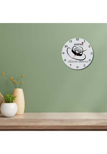 Gazetecilere Özel Tasarımlı Hediye Duvar Saati Cam Duvar Saati Beyaz