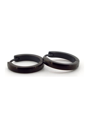 Eğimli 18 MM Büyük Boy Siyah Halka Çelik Erkek Küpe E665 Çelik