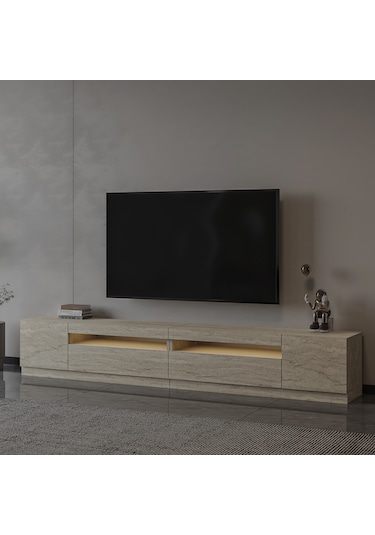 T008 Arya Işıklı Tv Sehpası Set - Traverten Traverten