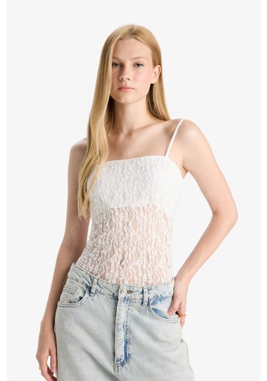 Defacto Coool Fitted Dantel Bodysuit F7895ax25hswt32 Beyaz