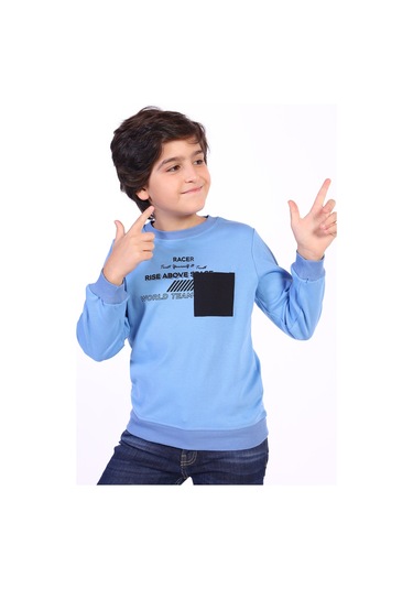 Toontoy Erkek Çocuk Cep Detaylı Baskılı Sweatshirt İndigo