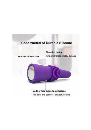 Konesam 6 Adet Yeniden Kullanıma Uygun Yemek Grubu Silikon Şarap Tıkanırcısı - Lezzeti Koru, Tüm Şişelere Uygun, El Kolu Desenli