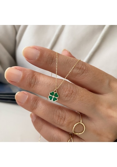 Simurg Jewellery 14 Ayar Altın Yeşil Yoncalı Kolye