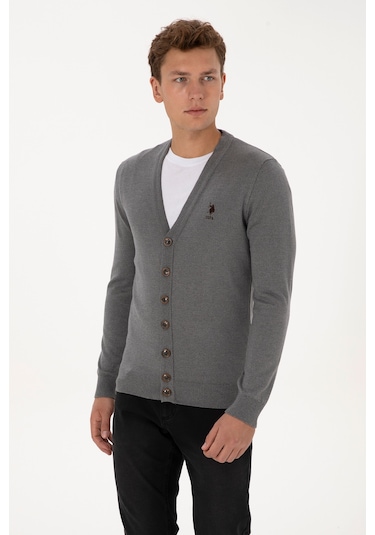 U.s. Polo Assn. Erkek Gri Melanj Hırka Triko 50313702-vr086 Gri Melanj