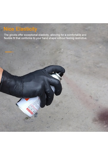Suofeng "100 Adet Nitril Eldiven - Latex İçermez, Tozsuz, Dayanıklı, Yağa Ve Kimyasallara Dayanıklı" Siyah