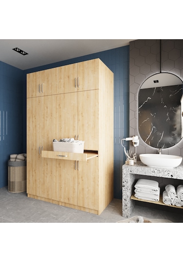 Megan Çamaşır Ve Kurutma Makinesi Dolabı Banyo Dolabı Meşe Meşe