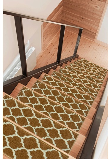 Dikdörtgen Dokuma Merdiven Halısı Kendinden Yapışkanlı Kahve Bej