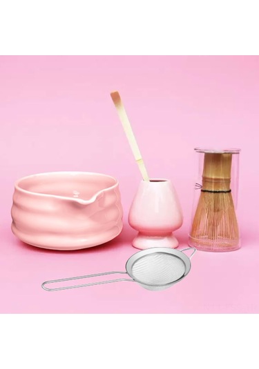 Hfambition Pembe Matcha Çay Seti - 5 Parça Profesyonel Bambu Çırpıcı Ve Aksesuarlar Pembe
