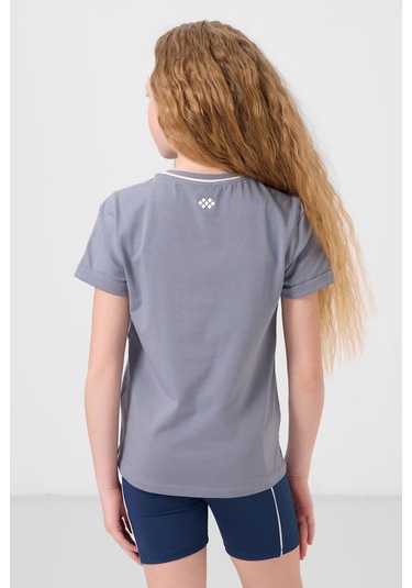 Koyu Mavi Pamuklu O Yaka Standart Fit Basic Kız Çocuk T-shirt - 75177 Koyu Mavi