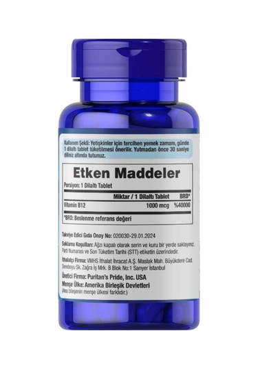 Puritan's Pride Vitamin B12 1000 Mcg 30 Tablet