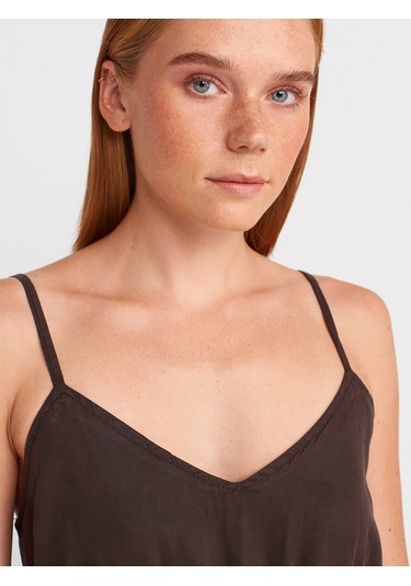 Dilvin 90573 Büzgülü Uzun Denim Elbise-kahve Kahve