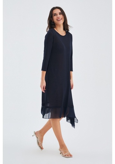 Peraluna Bol Ince Yazlık Şifonlu Kadın Triko Elbise Lacivert Lacivert