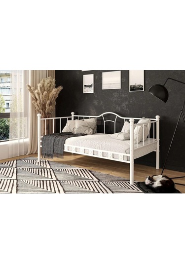 Reyo Kamelya Sedir Metal Karyola Beyaz 100x200