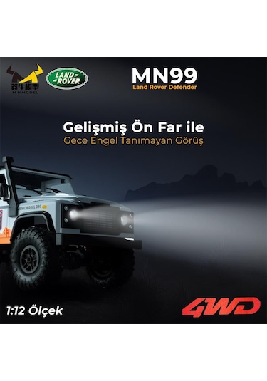 Mn Model Mn99 V2 1/12 Land Rover Defender D90 4wd Rc Model Crawler Offroad Uzaktan Kumandalı Araba Truck Rtr Beyaz+dahili Işık Seti