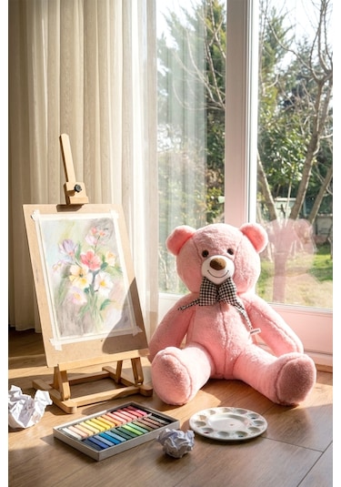 80 Cm Büyük Boy Yumuşak Papyonlu Oyuncak Ayıcık Pembe